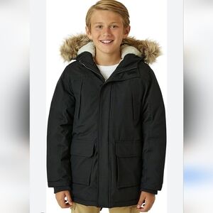 Abercrombie Kids Navy Sherpa Utility Jacket with Tan Faux Fur - Size 11/12